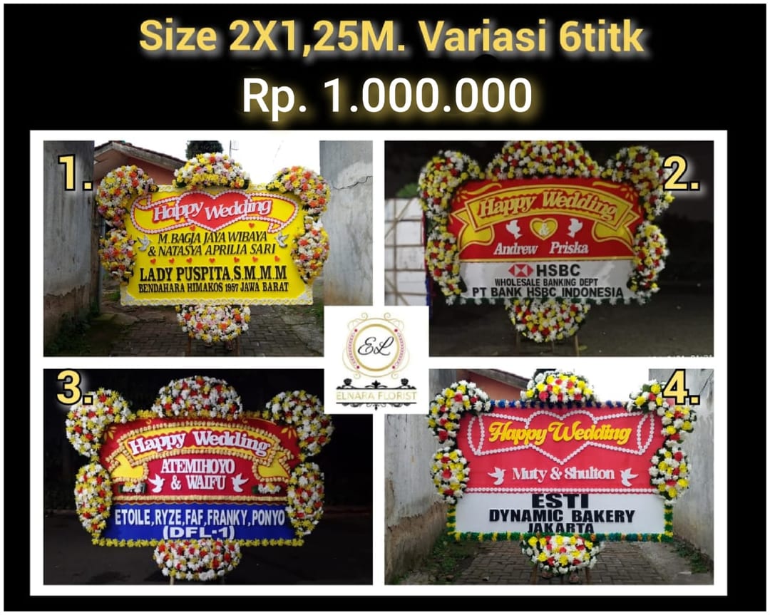 Bunga Papan Happy Wedding (Size 2X1,25M)